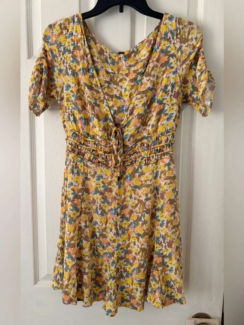 Free People Yellow Floral Tie-Waist Short Dress